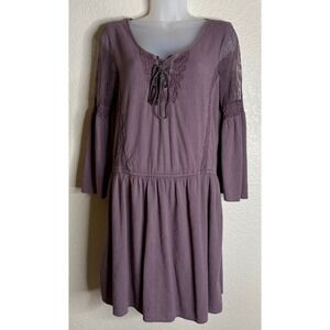American Eagle Womens Medium Dress‎ Purple Lace Up Bell Sleeve Boho Festival